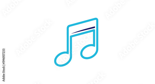Minimalist blue outline musical note icon on a clean white background, representing sound, melody, audio, and entertainment.
