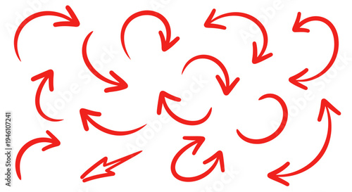 Red Hand Drawn Arrows Collection Vector Illustration Set, Graphic Design Elements for Direction and Navigation