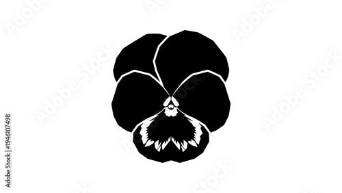 Geometric black pansy silhouette on white background