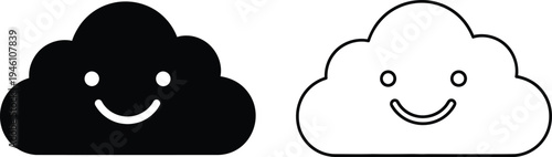 Happy clouds emoji, smiling weather icons, cartoon clouds, weather symbols, Vector