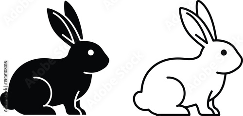 Two rabbits silhouette illustration, black and white rabbit design, vector art Vector