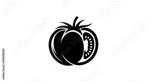 Silhouette tomato icon with half slice design on white background