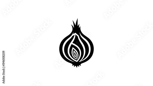 Minimalist black and white onion silhouette with abstract inner design