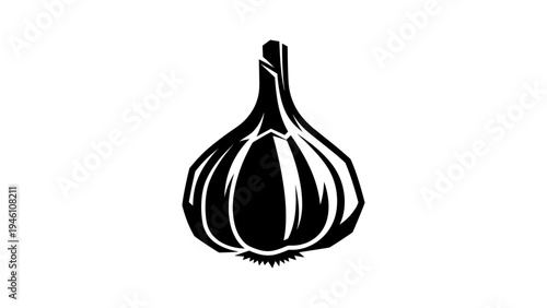 Monochrome garlic bulb icon in minimalist style design