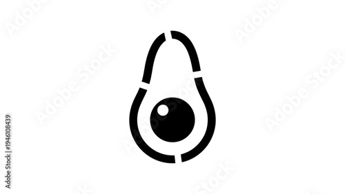 Minimalist avocado halved symbol with seed in modern black and white design