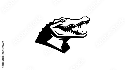 Bold crocodile head silhouette: fierce black and white animal icon