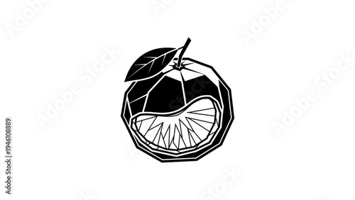 Geometric citrus fruit in black and white minimalist style