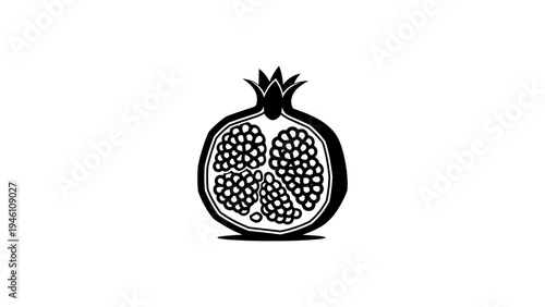 Monochrome pomegranate slice with detailed seeds