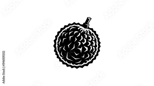 Detailed black and white durian with thorny texture