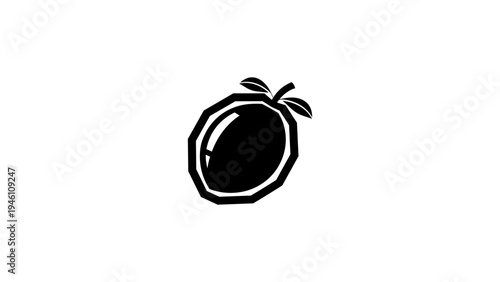 Geometric black mango icon with leaves on white background