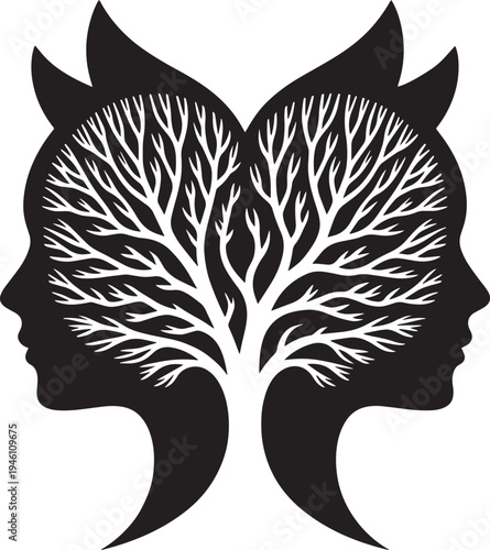 Two symmetrical profiles with tree growth inside