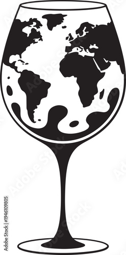 Wine glass with world map inside