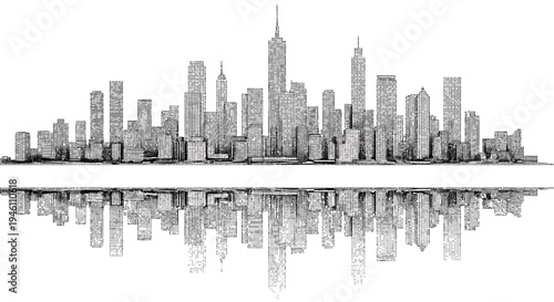 Vector city skyline illustration with reflection