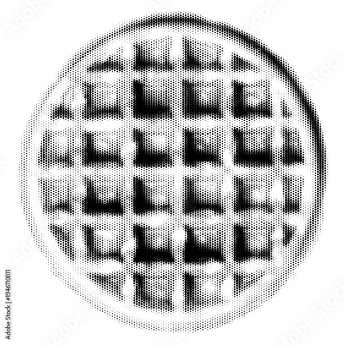 Waffle vintage y2k halftone art, crispy square waffle with syrup grid texture stipple brutalist retro vector png with transparent background, bold 2000s aesthetic photocopy effect tattoo