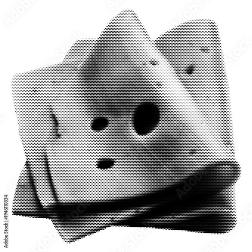 Sliced chicken salami vintage y2k halftone art, stacked chicken salami deli slices stipple brutalist retro vector png with transparent background, bold 2000s aesthetic photocopy effect tattoo