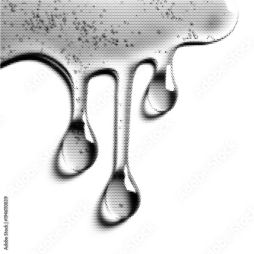 Runny honey drops vintage y2k halftone art, flowing dripping honey droplets in motion stipple brutalist retro vector png with transparent background, bold 2000s aesthetic photocopy effect tattoo