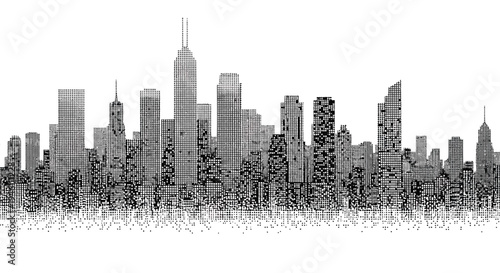 Vector city skyline illustration in grayscale