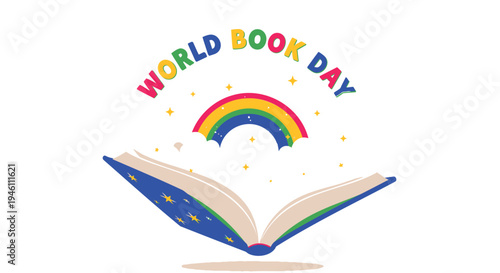 World Book Day vector illustration, rainbow book icon