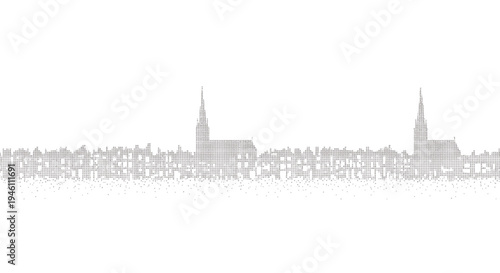 City skyline vector silhouette, gray buildings