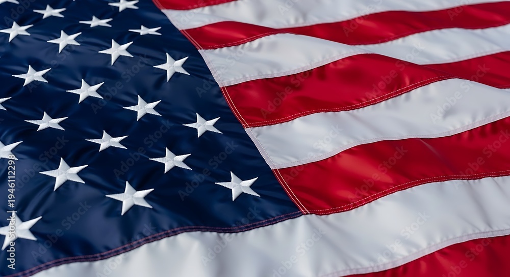 Obraz premium Close-up of waving red & white striped flag w/ blue canton, white stars