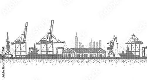 Industrial harbor landscape with cranes and buildings vector