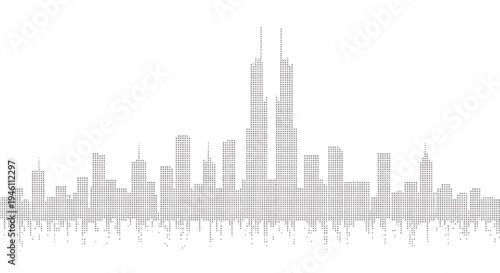 Vector city skyline silhouette, gray buildings on white background