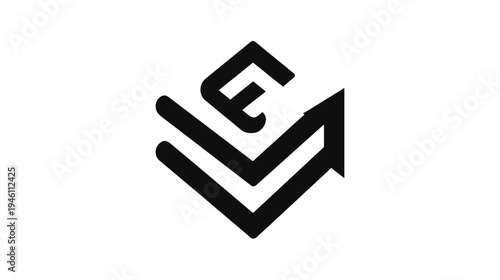 Modern Abstract Geometric Logo Icon with Upward and Downward Arrows, Letter E Concept, Black and White Graphic Design Element