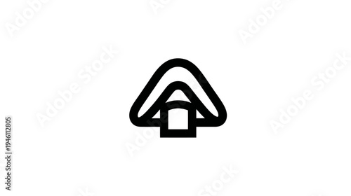 Minimalist abstract line art icon resembling a stylized mushroom, a simple tent, or an abstract geometric shelter concept