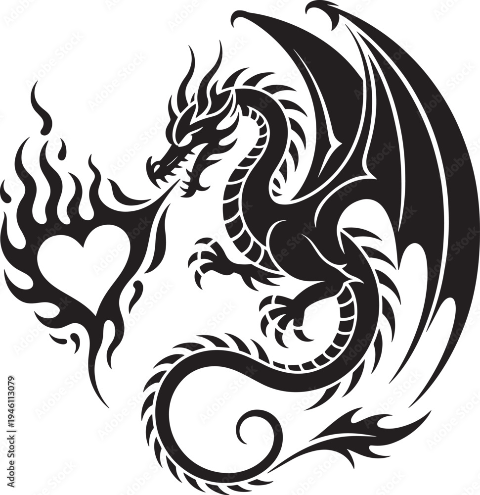 custom made wallpaper toronto digitalDragon breathing fire on a heart graphic