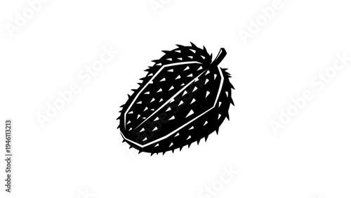 Black and white silhouette of durian fruit for culinary and botanical themes