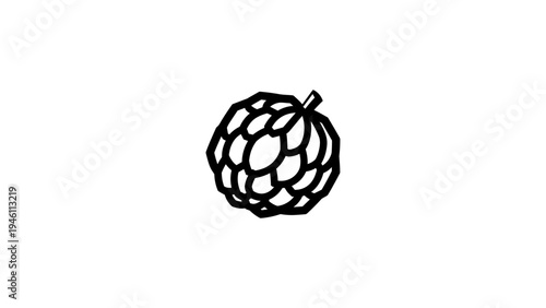 Black and white silhouette of cherimoya fruit on white background