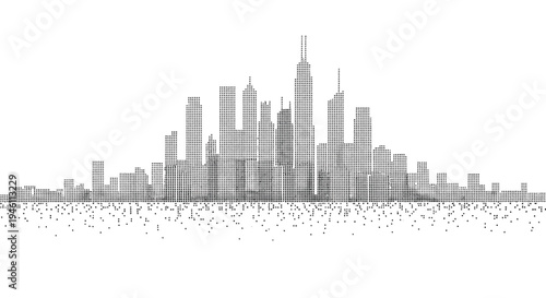 Vector city skyline illustration, gray buildings