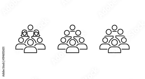 Teamwork and Collaboration Icons Set, Simple Outline People Group Graphics, Business and Social Connection Vector Illustration