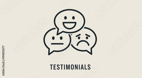 Testimonials Speech Bubbles Icon Vector Illustration with Happy Neutral Sad Faces, Customer Feedback Concept for Web and App Design