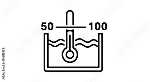 Thermometer in liquid with temperature scale 50 to 100 degrees Celsius, vector illustration for science and industry concepts