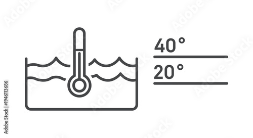 Thermometer in water with temperature range 40 and 20 degrees Celsius, Vector Illustration for temperature control and measurement