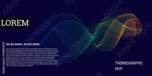 Abstract thermographic data wave background with mesh gradient flow. Futuristic colorful particle structure for technology, AI, analytics, fintech and scientific visualization design.