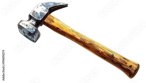 Close-up of a well-worn claw hammer with wooden handle.