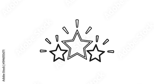 Three Shining Stars Icon Vector Illustration, Simple Doodle Style Graphic Element for Success and Achievement Concepts, Isolated on White Background
