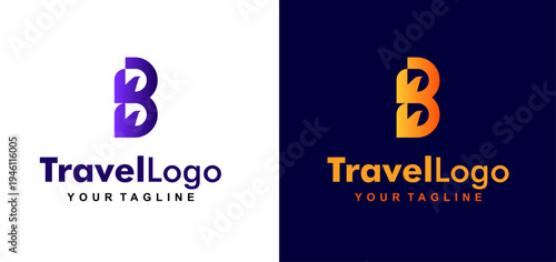 letter b logo design. airplane flight line forms letter b logo design. editable color and vector.