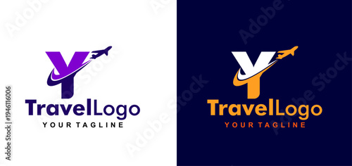 flight line initial letter y logo design. airplane flight line forms letter y logo design. editable color and vector.