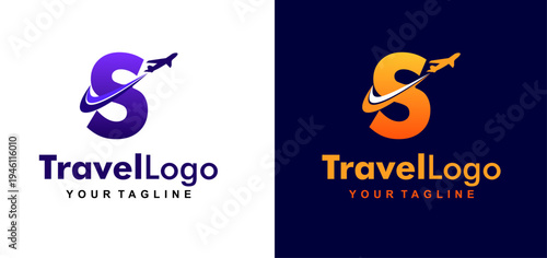 flight line initial letter s logo design. airplane flight line forms letter s logo design. editable color and vector.