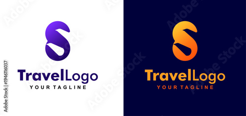 flight line initial letter s logo design. airplane flight line forms letter s logo design. editable color and vector.