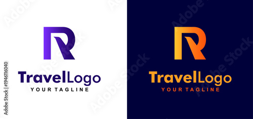 flight line initial letter r logo design. airplane flight line forms letter r logo design. editable color and vector.