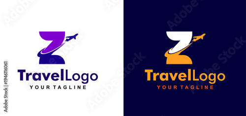 flight line initial letter z logo design. airplane flight line forms letter z logo design. editable color and vector.
