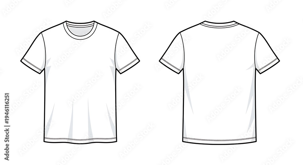 Naklejka premium Front and back vector illustration of a plain white crew-neck t-shirt