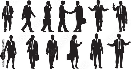 Corporate Life Silhouette Collection: Coworkers in Meetings, at Desks, and Commuting