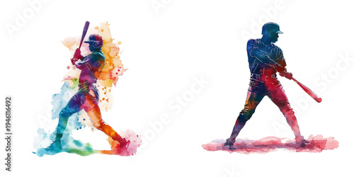 abstract color silhouette of baseball player watercolor vector illustration