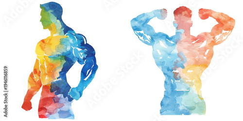 abstract color silhouette of body builder watercolor vector illustration