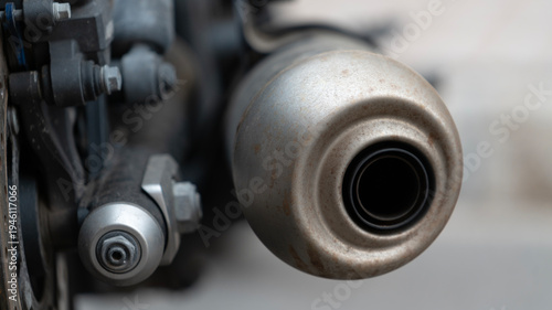 Φωτογραφία Motorcycle exhaust pipe close up mechanical engine detail